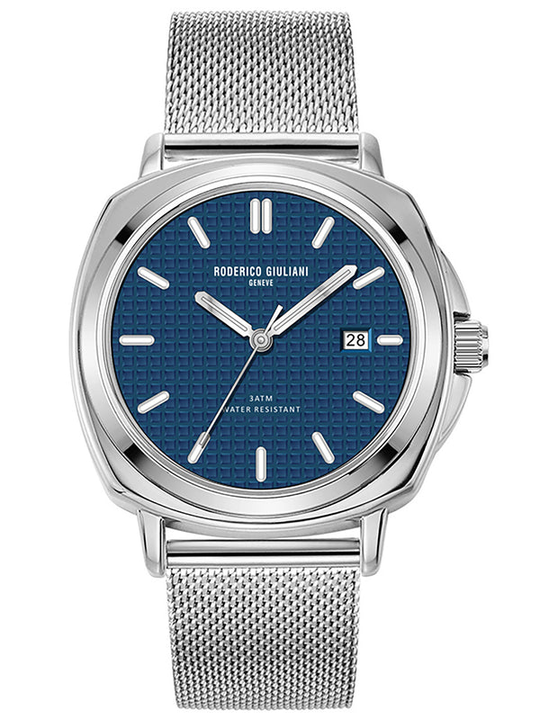 Blue Dial Silver Mesh Strap Men's Analog Watch