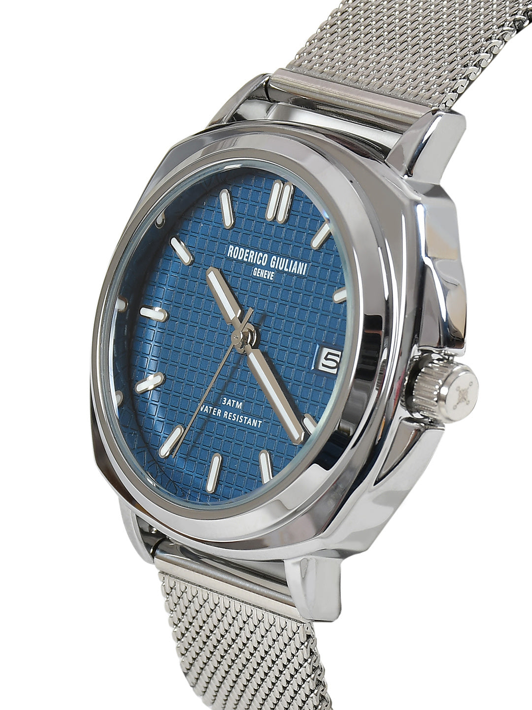 Blue Dial Silver Mesh Strap Men's Analog Watch