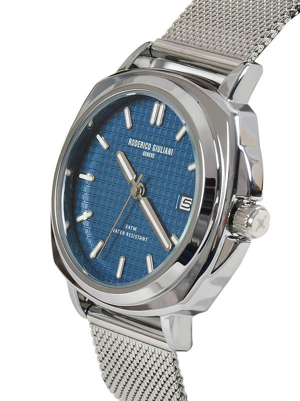 Blue Dial Silver Mesh Strap Men's Analog Watch