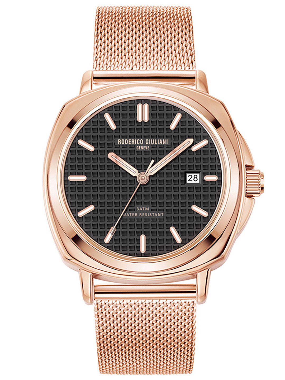 Black Dial Rose Gold Mesh Strap Men's Analog Watch