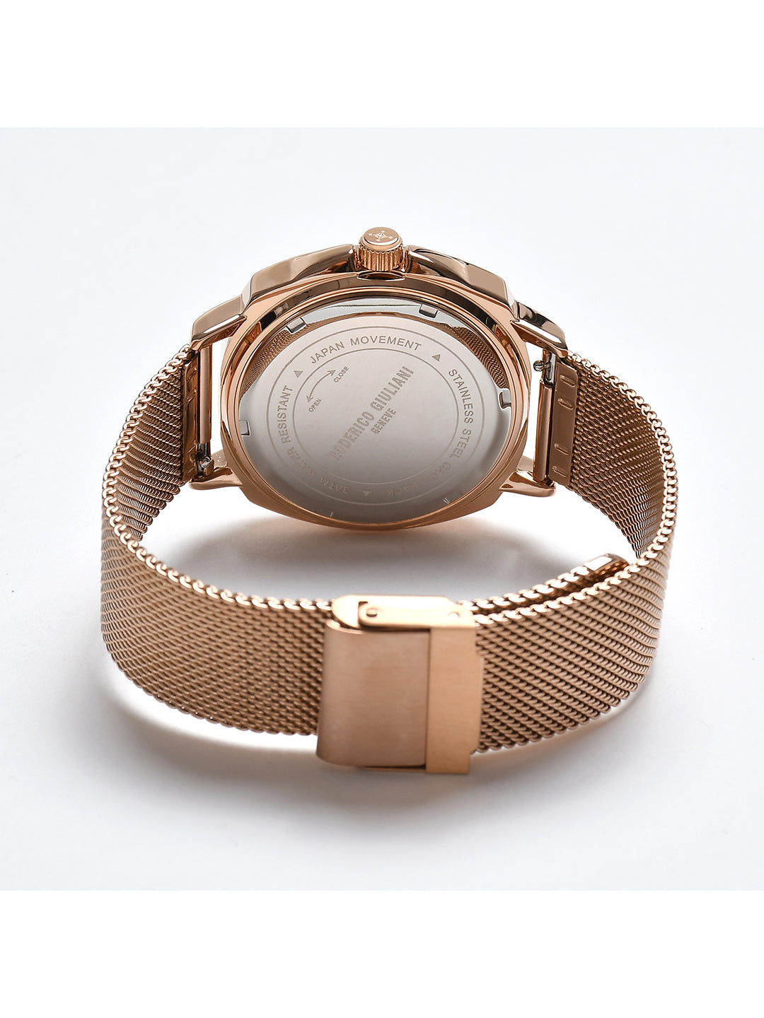 Black Dial Rose Gold Mesh Strap Men's Analog Watch