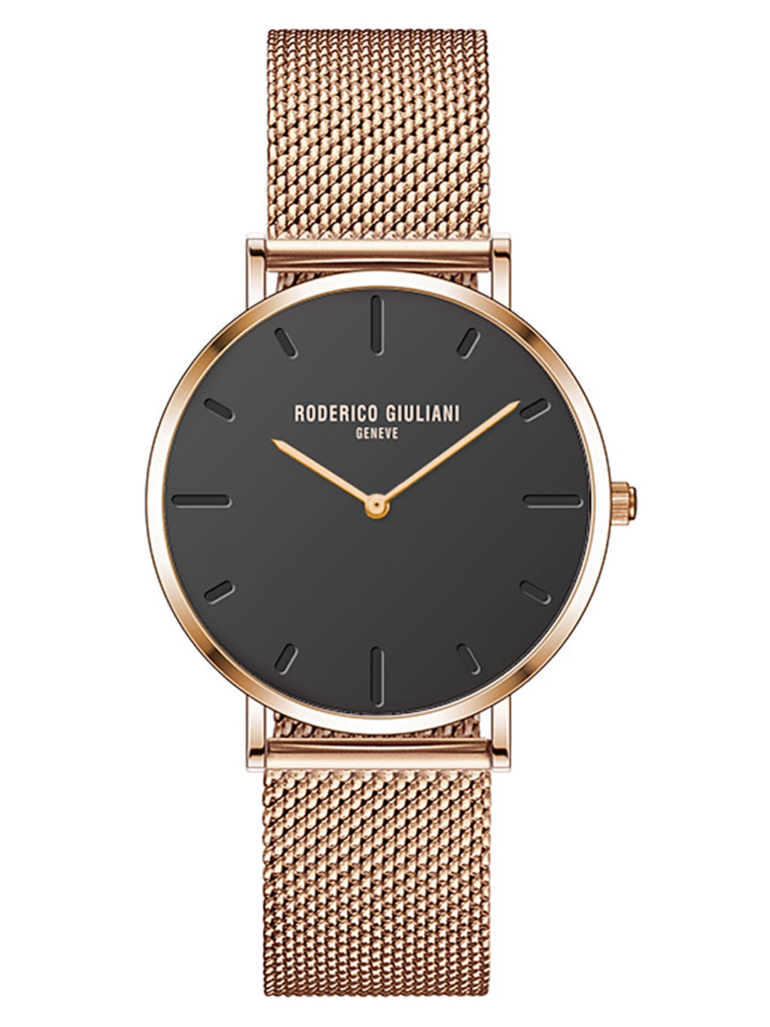 Black Dial Rose Gold Mesh Strap Men's Analog Watch