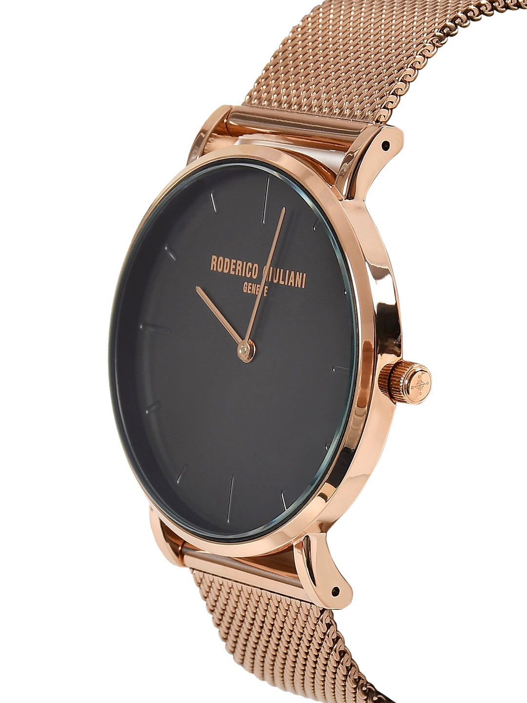 Black Dial Rose Gold Mesh Strap Men's Analog Watch