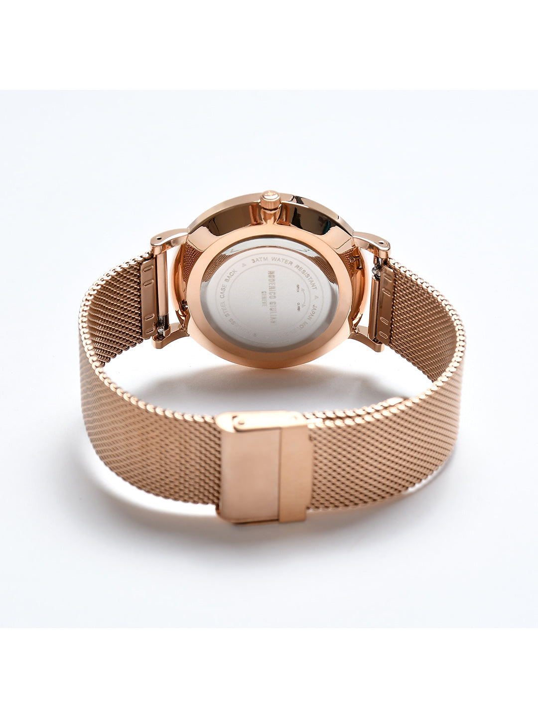 Black Dial Rose Gold Mesh Strap Men's Analog Watch