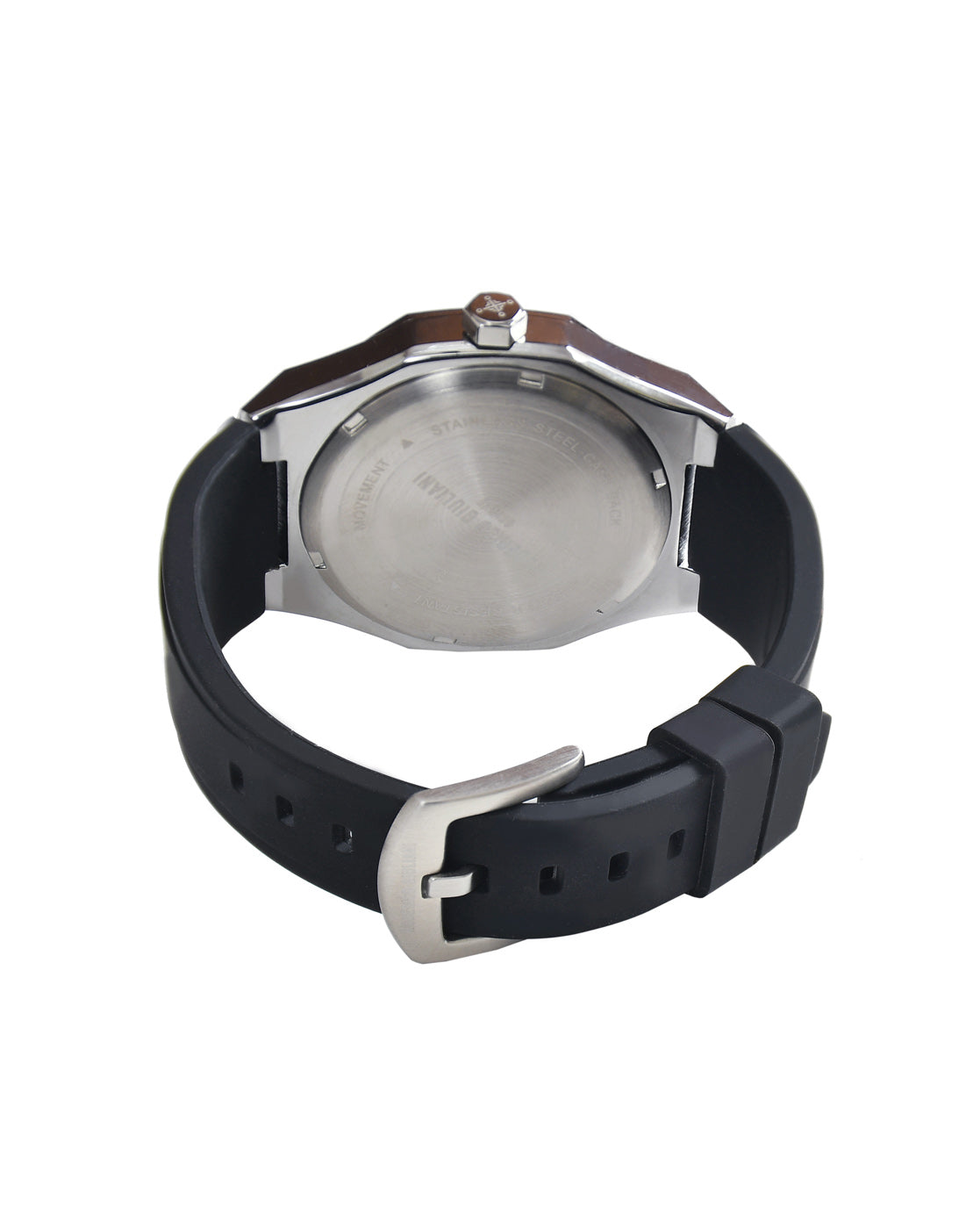 Blue Dial Silver Case Black Silicone Strap Men's Analog Watch
