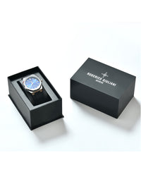 Blue Dial Silver Case Black Silicone Strap Men's Analog Watch