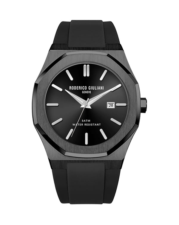 Black Dial Black Case Silicone Strap Men's Analog Watch