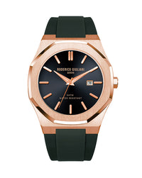 Black Dial Rose Gold Case Black Silicone Strap Men's Analog Watch