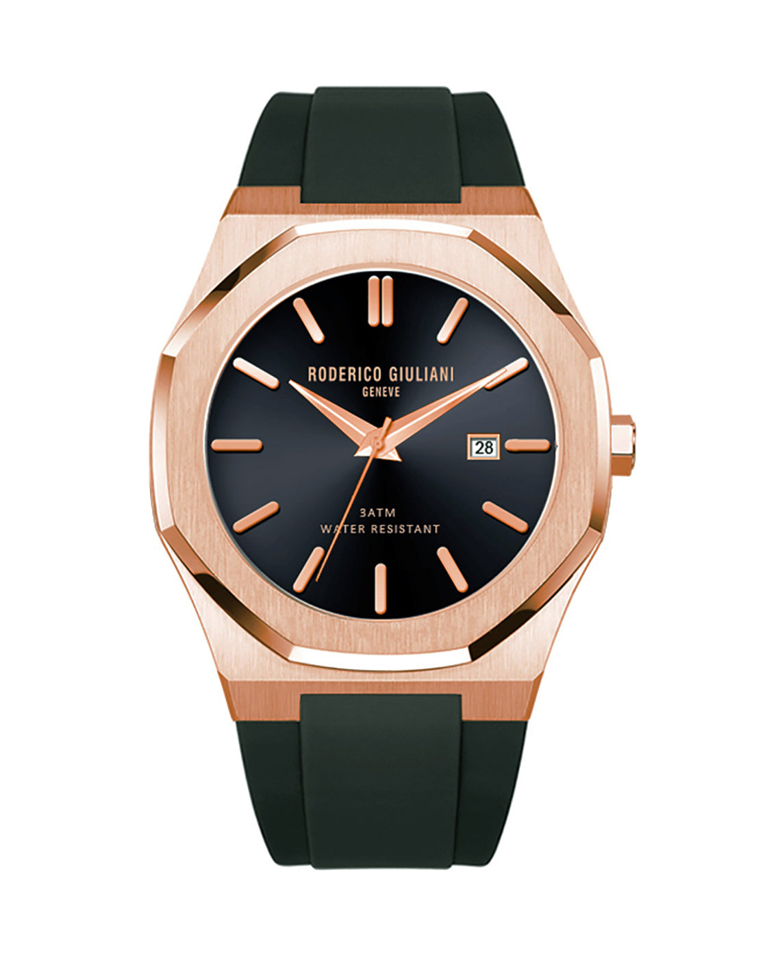 Black Dial Rose Gold Case Black Silicone Strap Men's Analog Watch