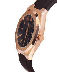 Black Dial Rose Gold Case Black Silicone Strap Men's Analog Watch