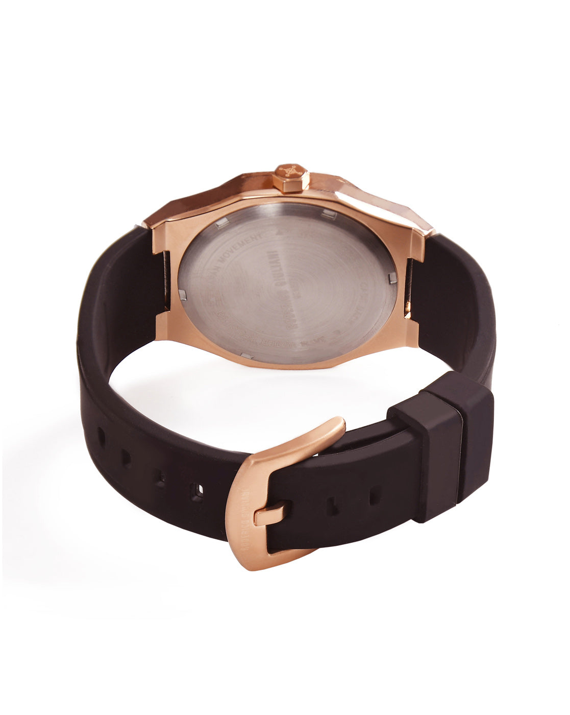 Black Dial Rose Gold Case Black Silicone Strap Men's Analog Watch