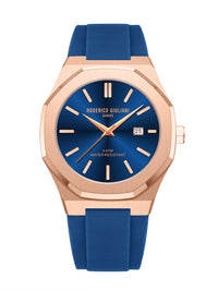 Blue Dial Rose Gold Case Blue Silicone Strap Men's Analog Watch