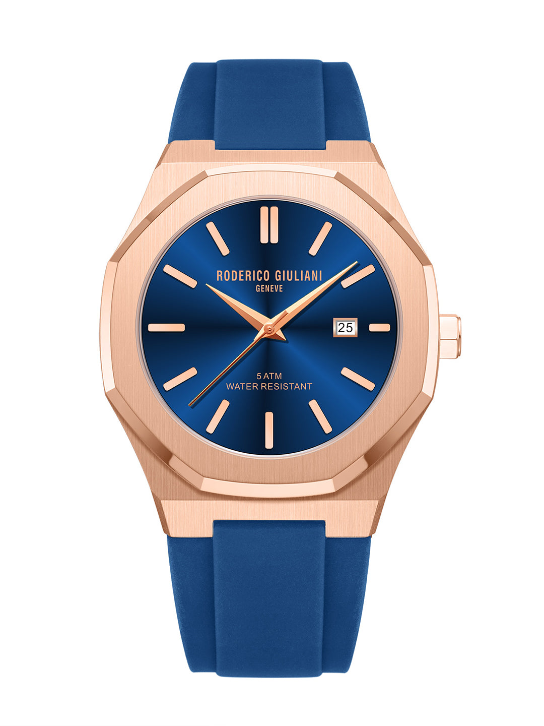 Blue Dial Rose Gold Case Blue Silicone Strap Men's Analog Watch