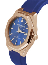 Blue Dial Rose Gold Case Blue Silicone Strap Men's Analog Watch
