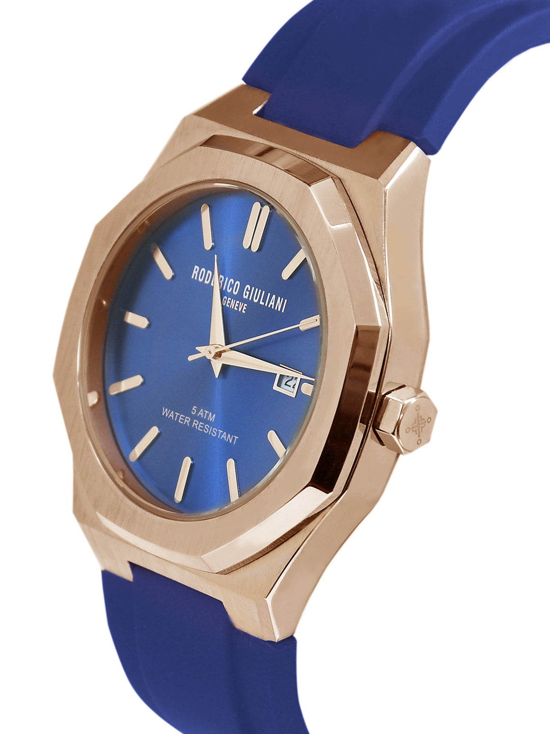 Blue Dial Rose Gold Case Blue Silicone Strap Men's Analog Watch