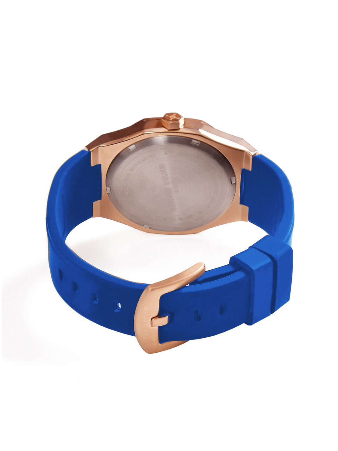 Blue Dial Rose Gold Case Blue Silicone Strap Men's Analog Watch