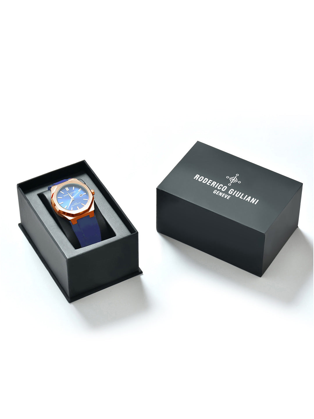 Blue Dial Rose Gold Case Blue Silicone Strap Men's Analog Watch