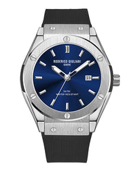 Blue Dial Silver Case Black Silicone Strap Men's Analog Watch