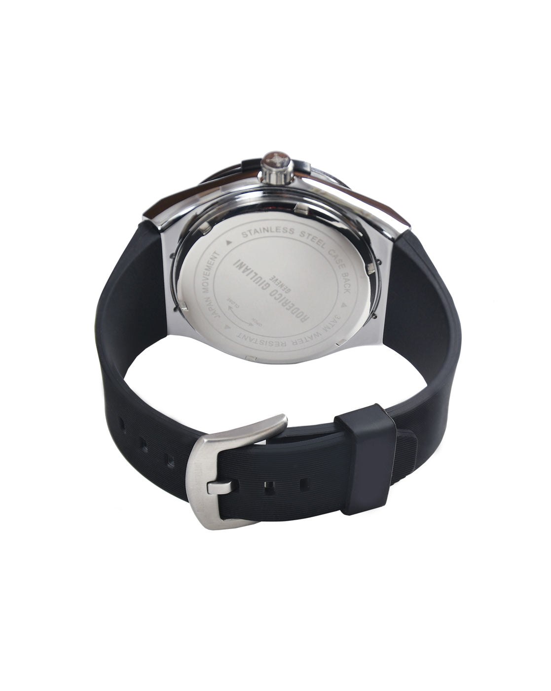 Blue Dial Silver Case Black Silicone Strap Men's Analog Watch