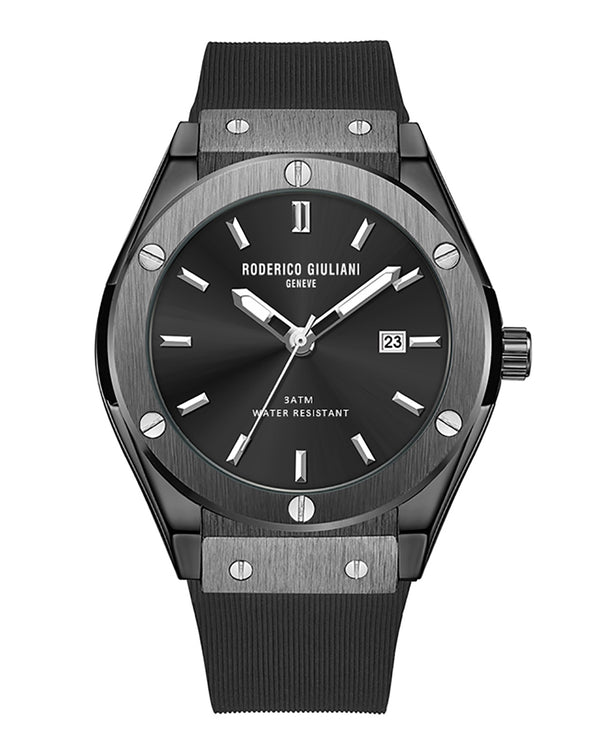 Black Dial Black Case Silicone Strap Men's Analog Watch