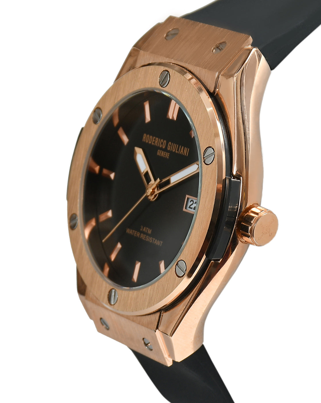 Black Dial Rose Gold Case Black Silicone Strap Men's Analog Watch