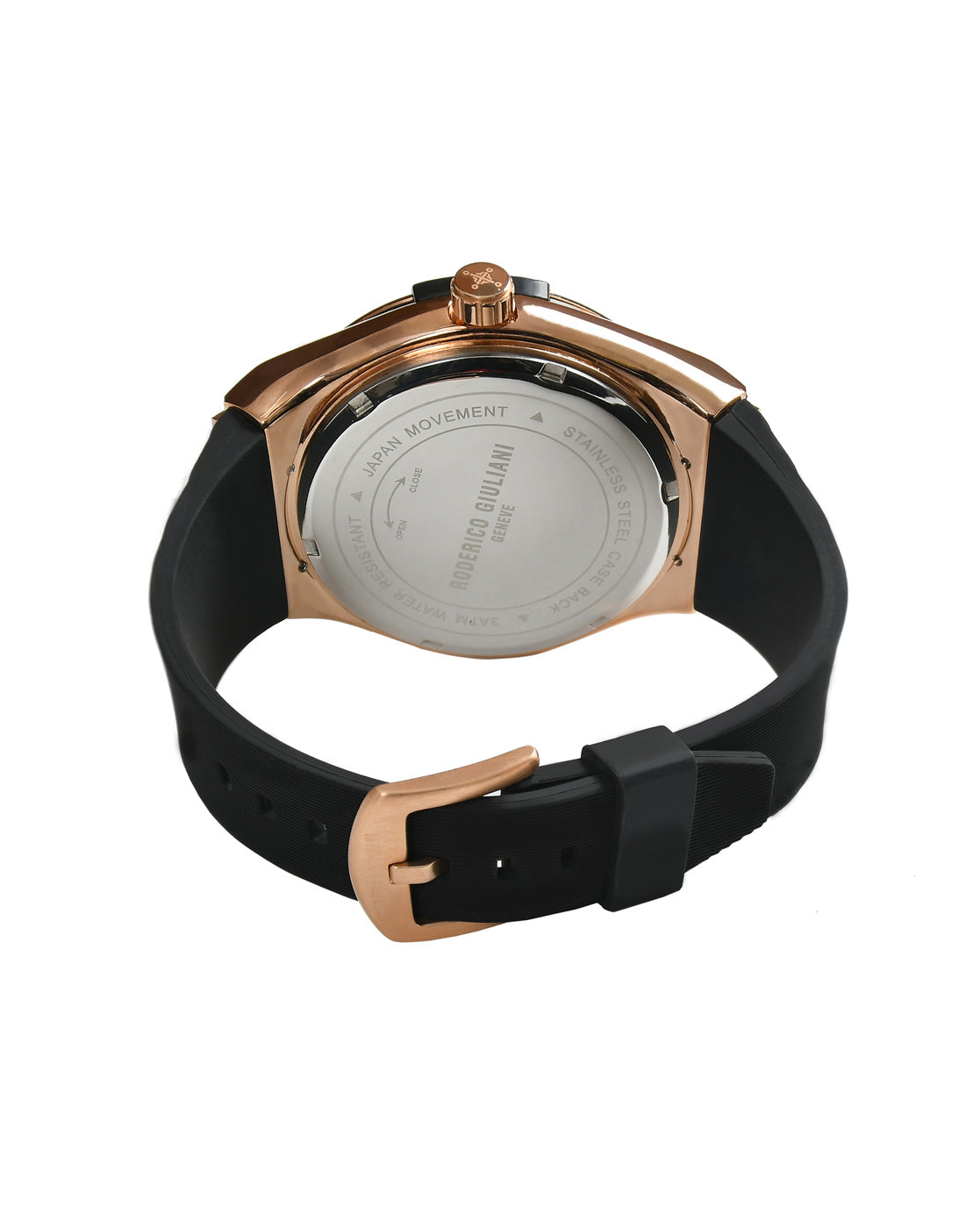 Black Dial Rose Gold Case Black Silicone Strap Men's Analog Watch