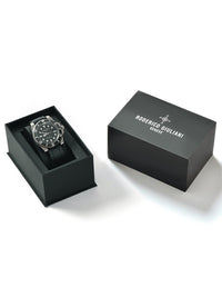 Black Dial Black Bezel Silver Case Silicone Strap Men's Analog Watch