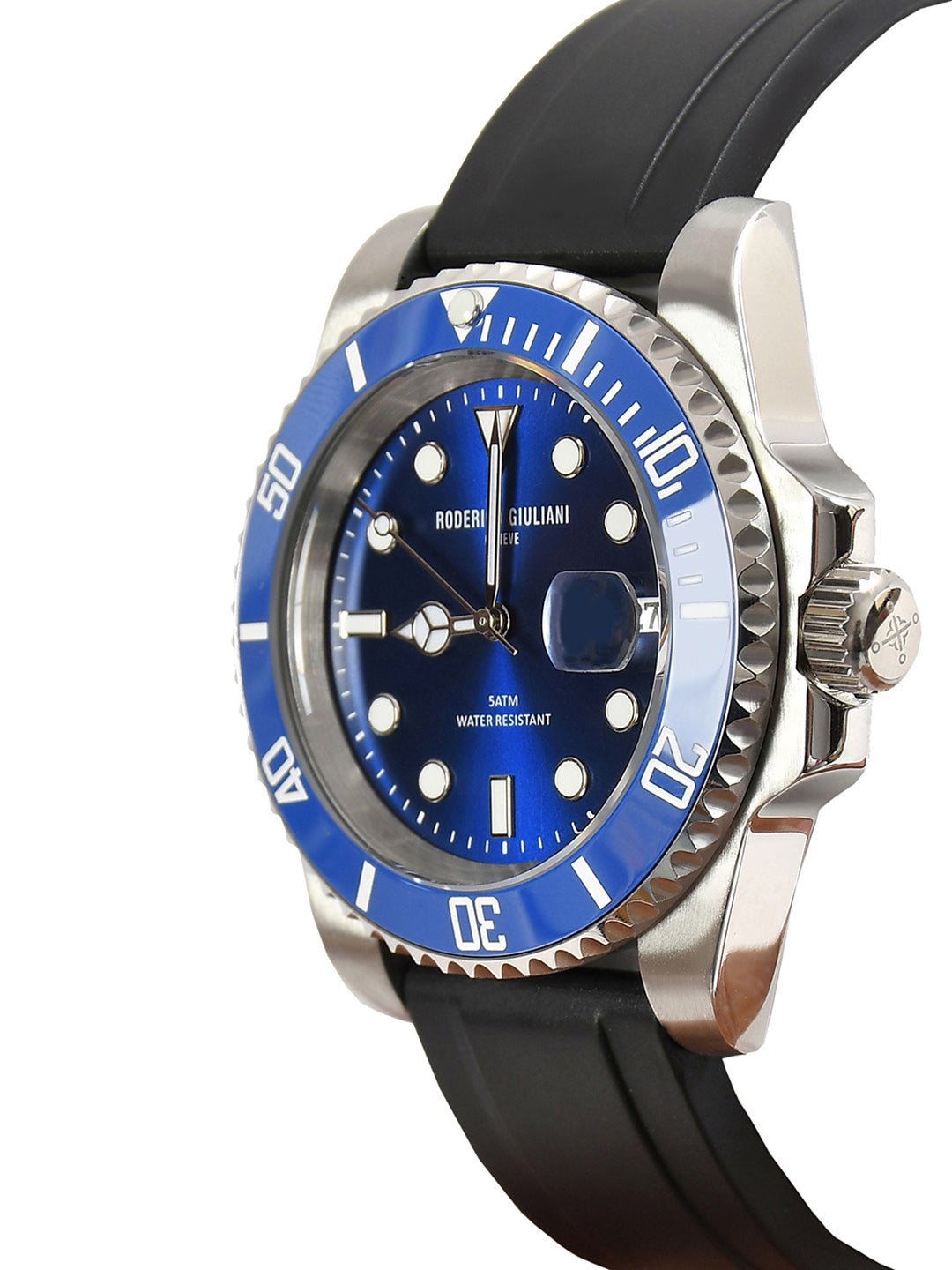 Blue Dial Blue Bezel Silver Case Silicone Strap Men's Analog Watch