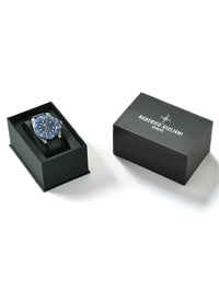 Blue Dial Blue Bezel Silver Case Silicone Strap Men's Analog Watch