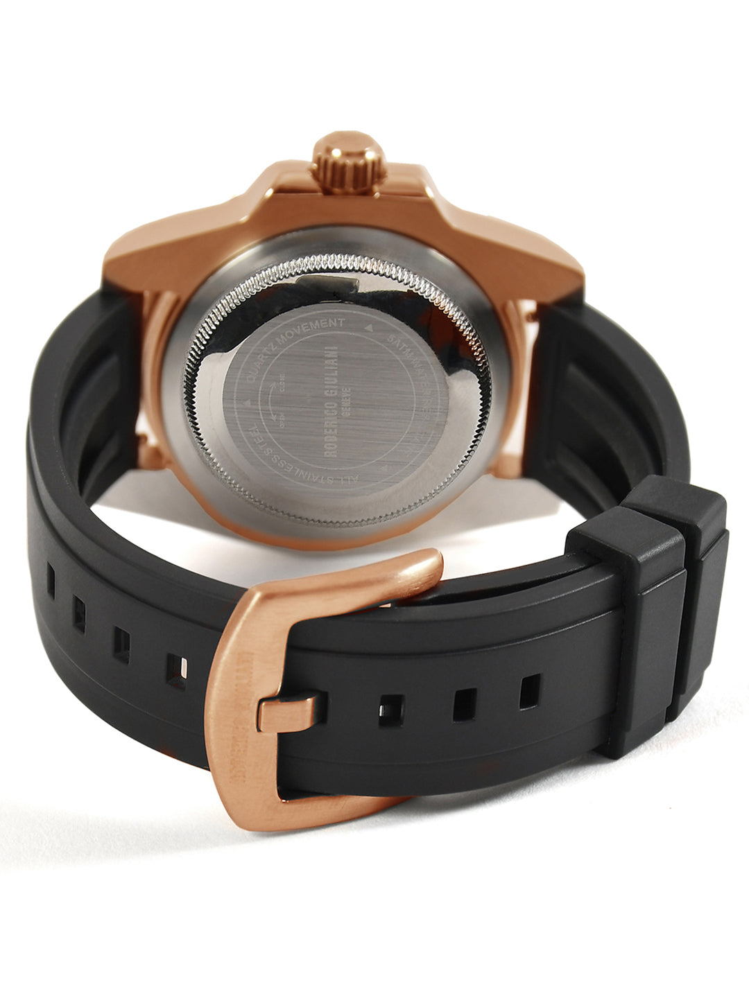 Black Dial Black Bezel Rose Gold Case Silicone Strap Men's Analog Watch