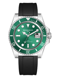 Green Dial Green Bezel Silver Case Silicone Strap Men's Analog Watch
