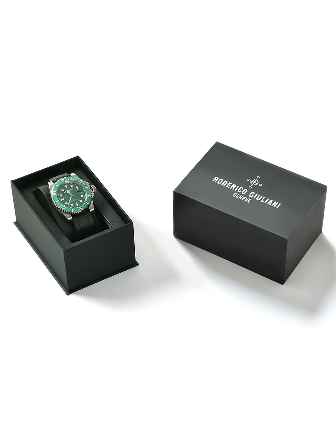 Green Dial Green Bezel Silver Case Silicone Strap Men's Analog Watch