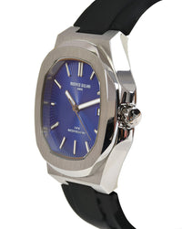 Blue Dial Silver Case Black Silicone Strap Men's Analog Watch