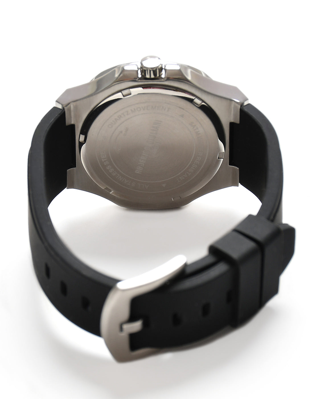 Blue Dial Silver Case Black Silicone Strap Men's Analog Watch
