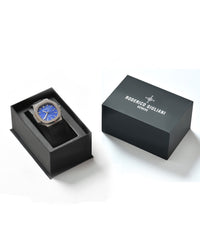 Blue Dial Silver Case Black Silicone Strap Men's Analog Watch