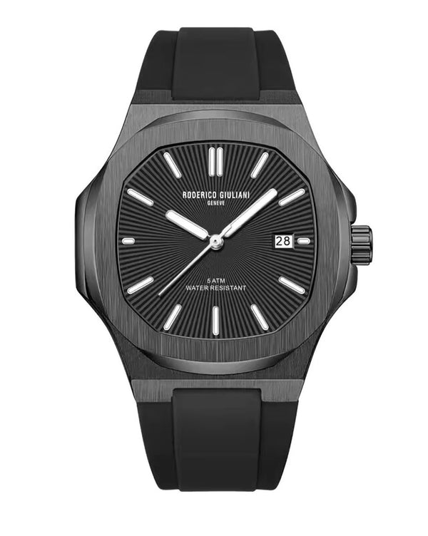 Black Dial Black Case Silicone Strap Men's Analog Watch