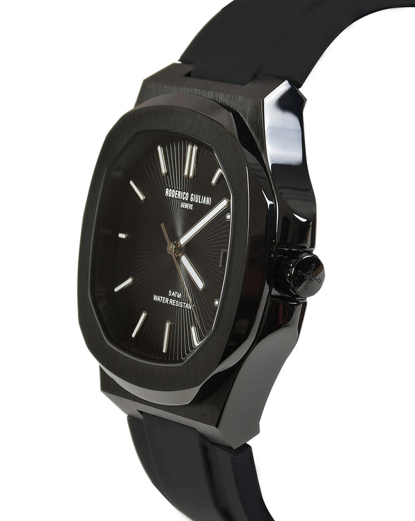Black Dial Black Case Silicone Strap Men's Analog Watch