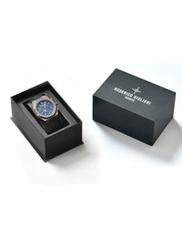 Blue Dial Silver Case Men's Chronograph Watch — Silicone Strap