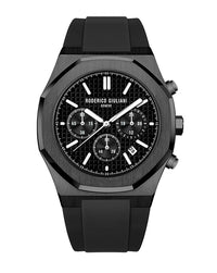 Black Dial Black Case Men's Chronograph Watch — Silicone Strap