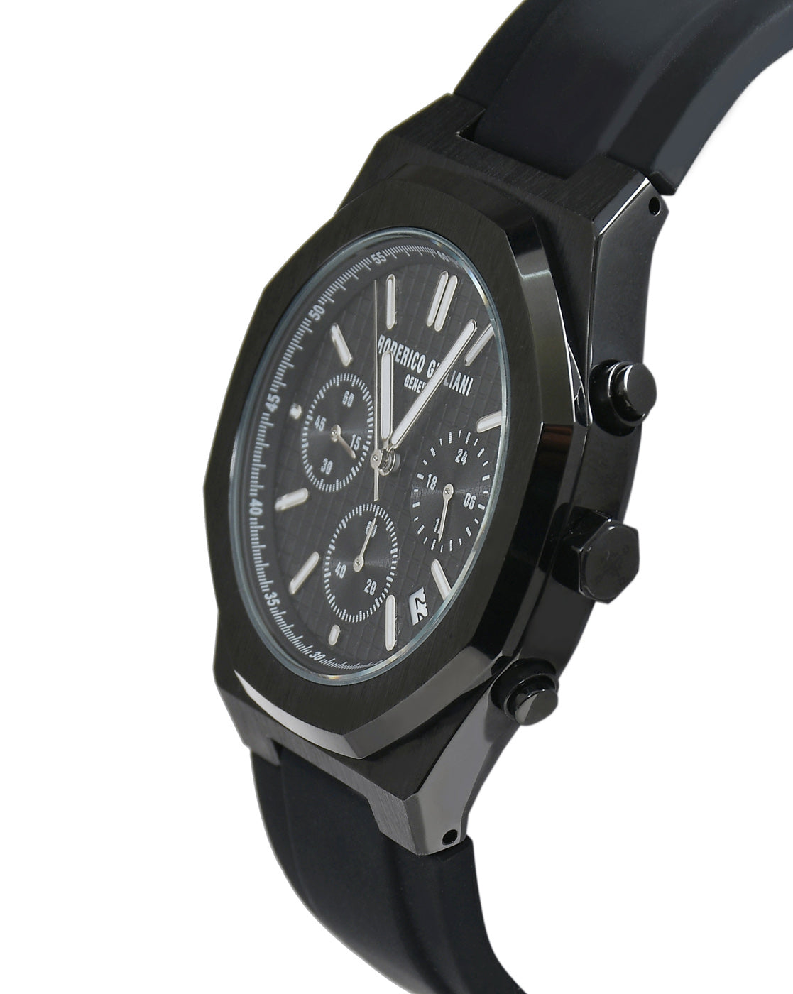Black Dial Black Case Men's Chronograph Watch — Silicone Strap