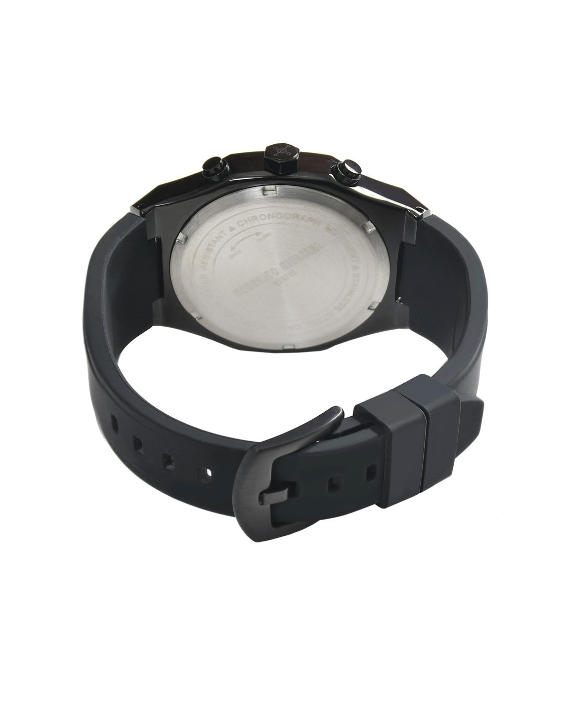 Black Dial Black Case Men's Chronograph Watch — Silicone Strap