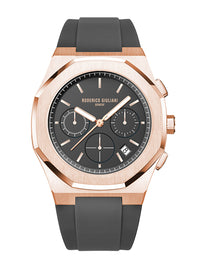 Black Dial Rose Gold Case Men's Chronograph Watch — Silicone Strap