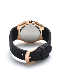 Black Dial Rose Gold Case Men's Chronograph Watch — Silicone Strap