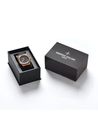 Black Dial Rose Gold Case Men's Chronograph Watch — Silicone Strap