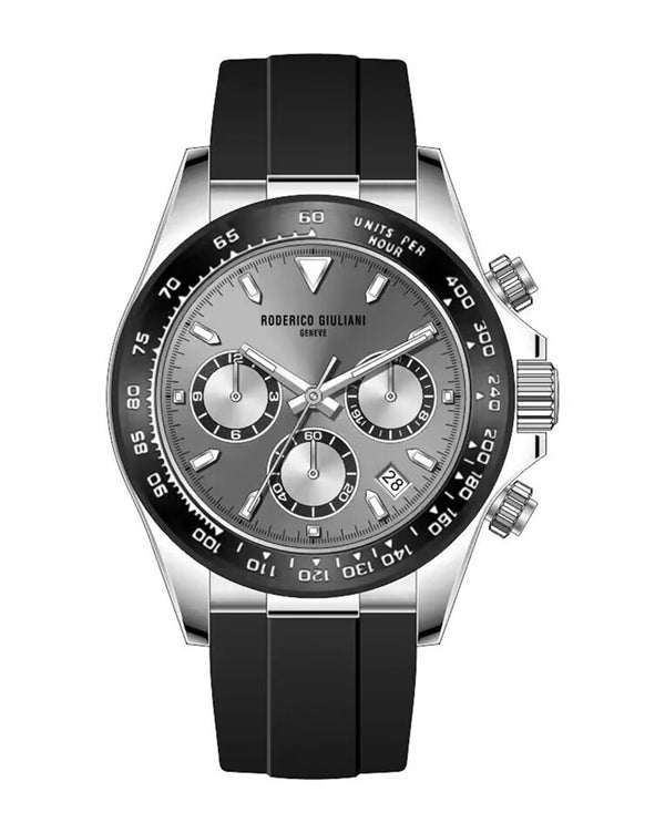 Grey Dial Silver Case Men's Chronograph Watch — Silicone Strap