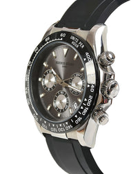Grey Dial Silver Case Men's Chronograph Watch — Silicone Strap