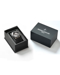 Grey Dial Silver Case Men's Chronograph Watch — Silicone Strap