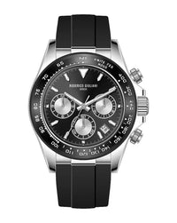 Black Dial Silver Case Men's Chronograph Watch — Silicone Strap