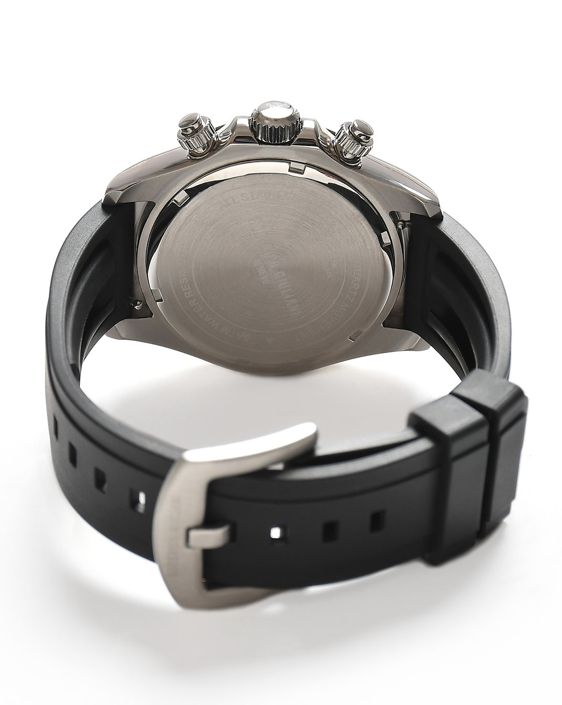 Black Dial Silver Case Men's Chronograph Watch — Silicone Strap