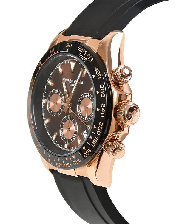 Rose Gold Dial Rose Gold Case Men's Chronograph Watch — Silicone Strap